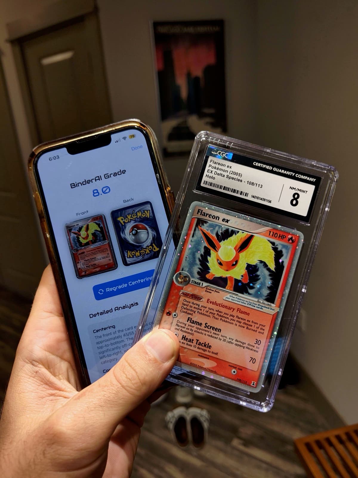 Pokemon Flareon ex CGC 8 - BinderAI Grade 8.0