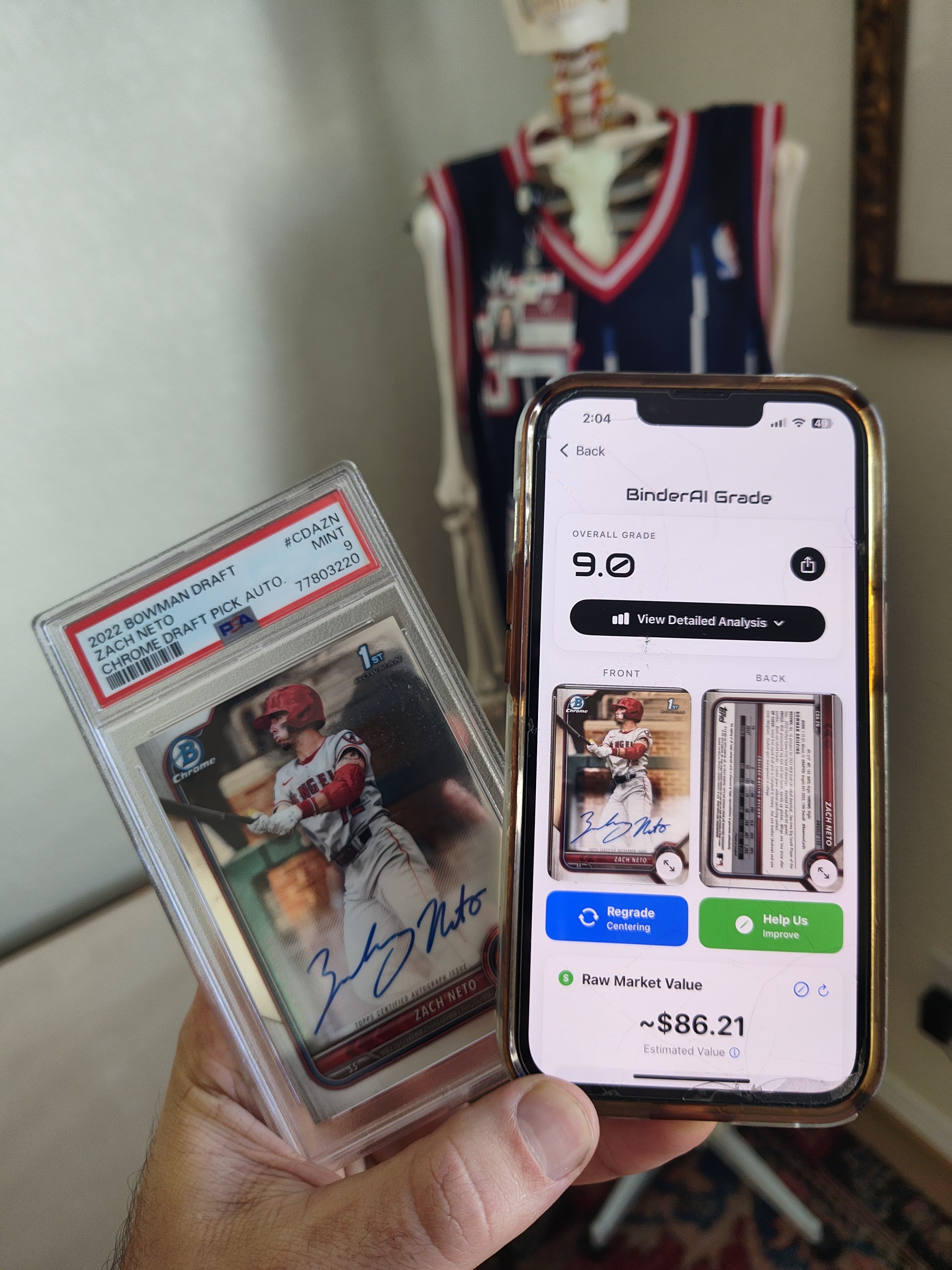 Zach Neto Bowman Chrome Auto PSA 9 - BinderAI Grade 9.0