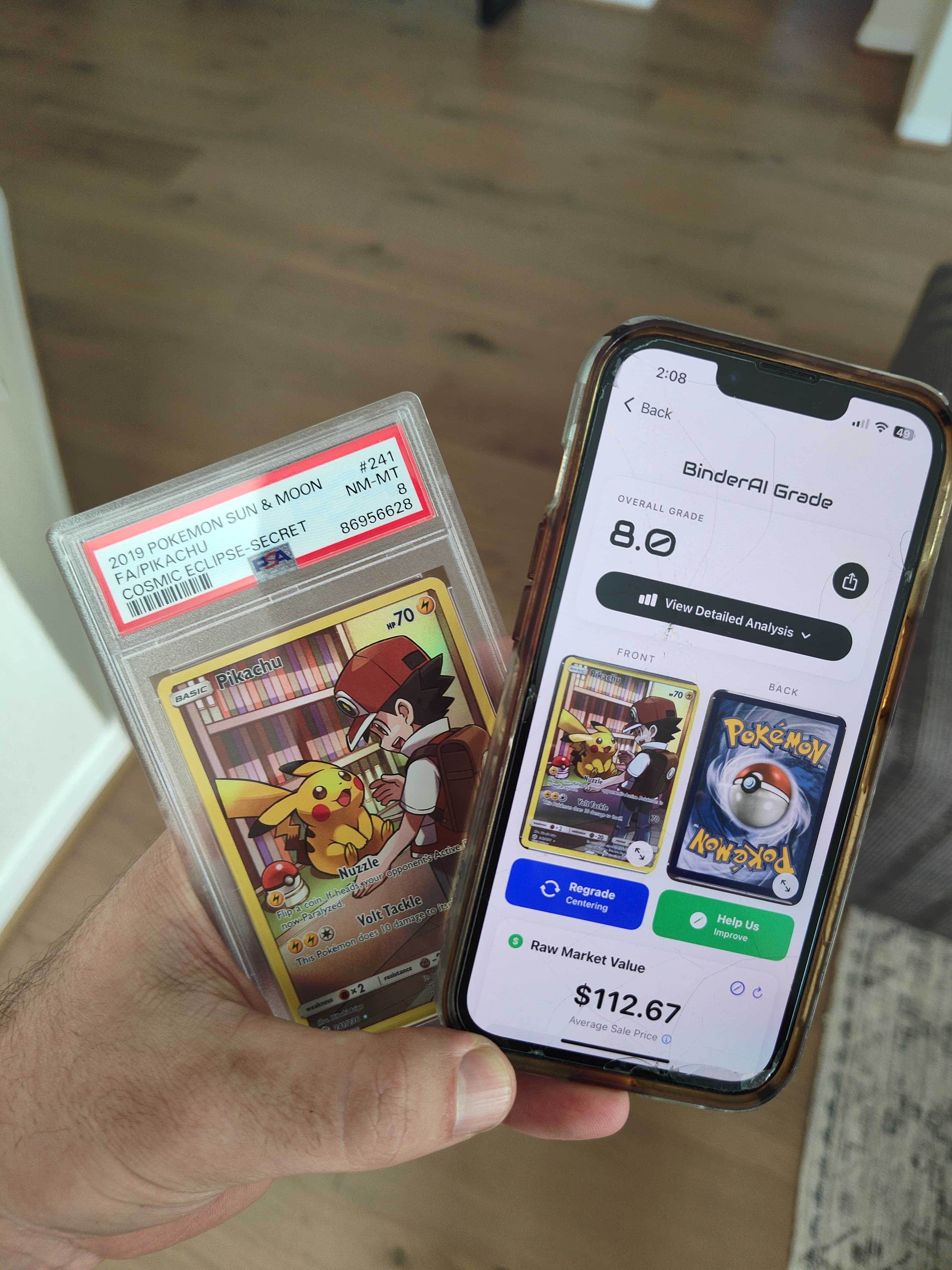 Pokemon Pikachu Cosmic Eclipse PSA 8 - BinderAI Grade 8.0